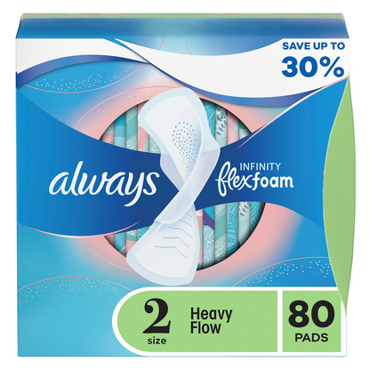 Always Infinity FlexFoam Pads with Flexi-Wings - Size 2 Heavy Flow - Unscented - 80 Count