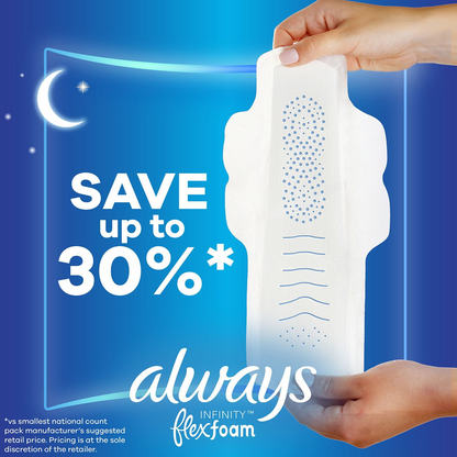 Always Infinity FlexFoam Pads with Wings - Size 4 Overnight - Unscented - 64 Count