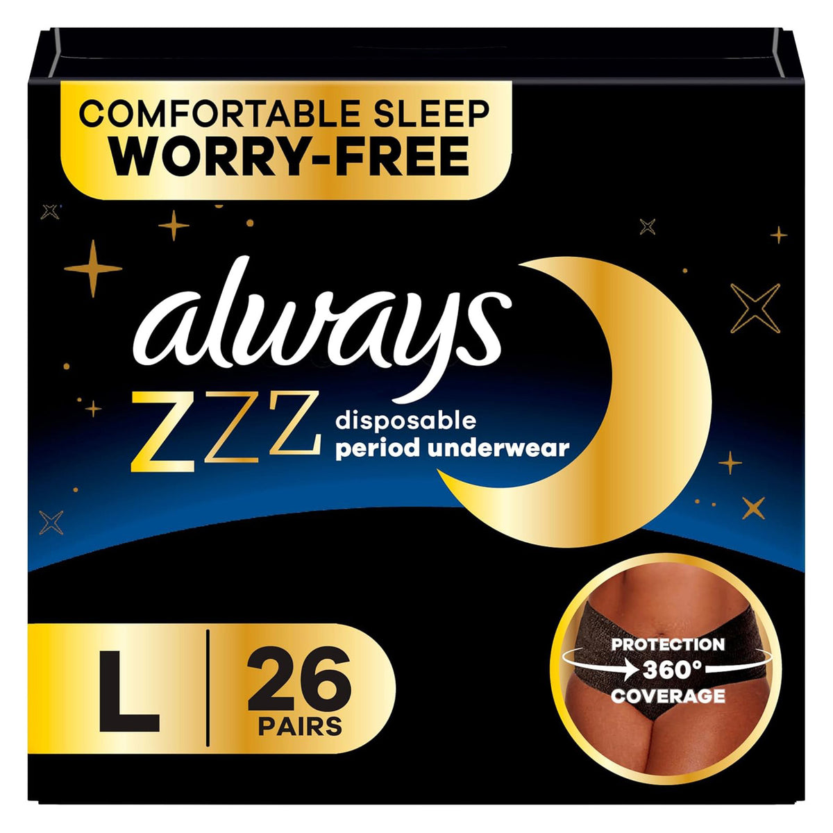 Always ZZZ Overnight Disposable Period Underwear - L - Light Scent - 26 Count