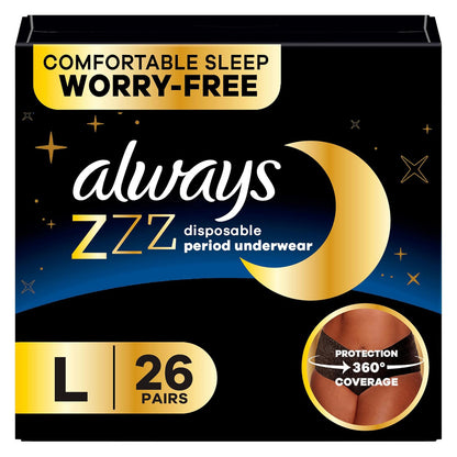 Always ZZZ Overnight Disposable Period Underwear - L - Light Scent - 26 Count