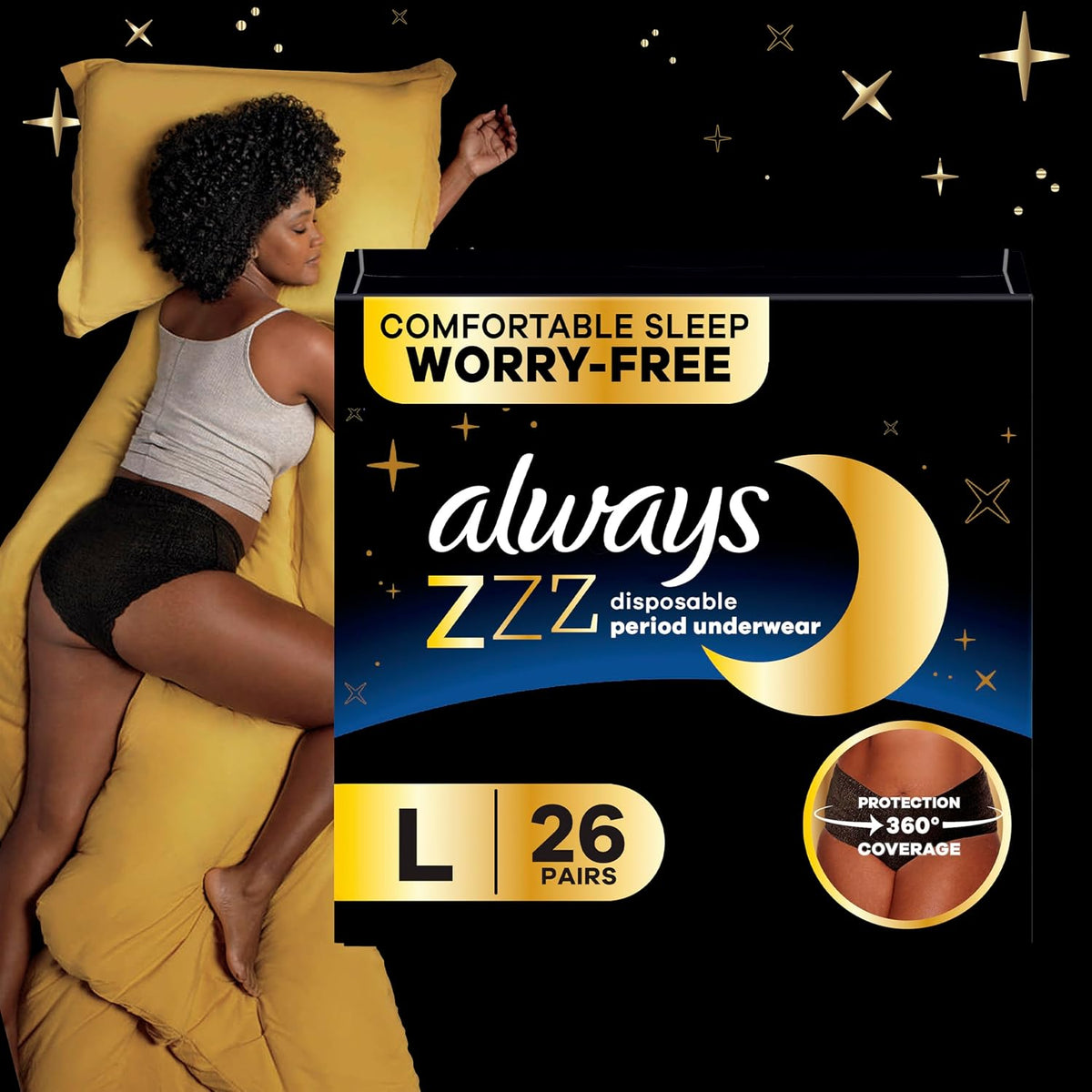 Always ZZZ Overnight Disposable Period Underwear - L - Light Scent - 26 Count