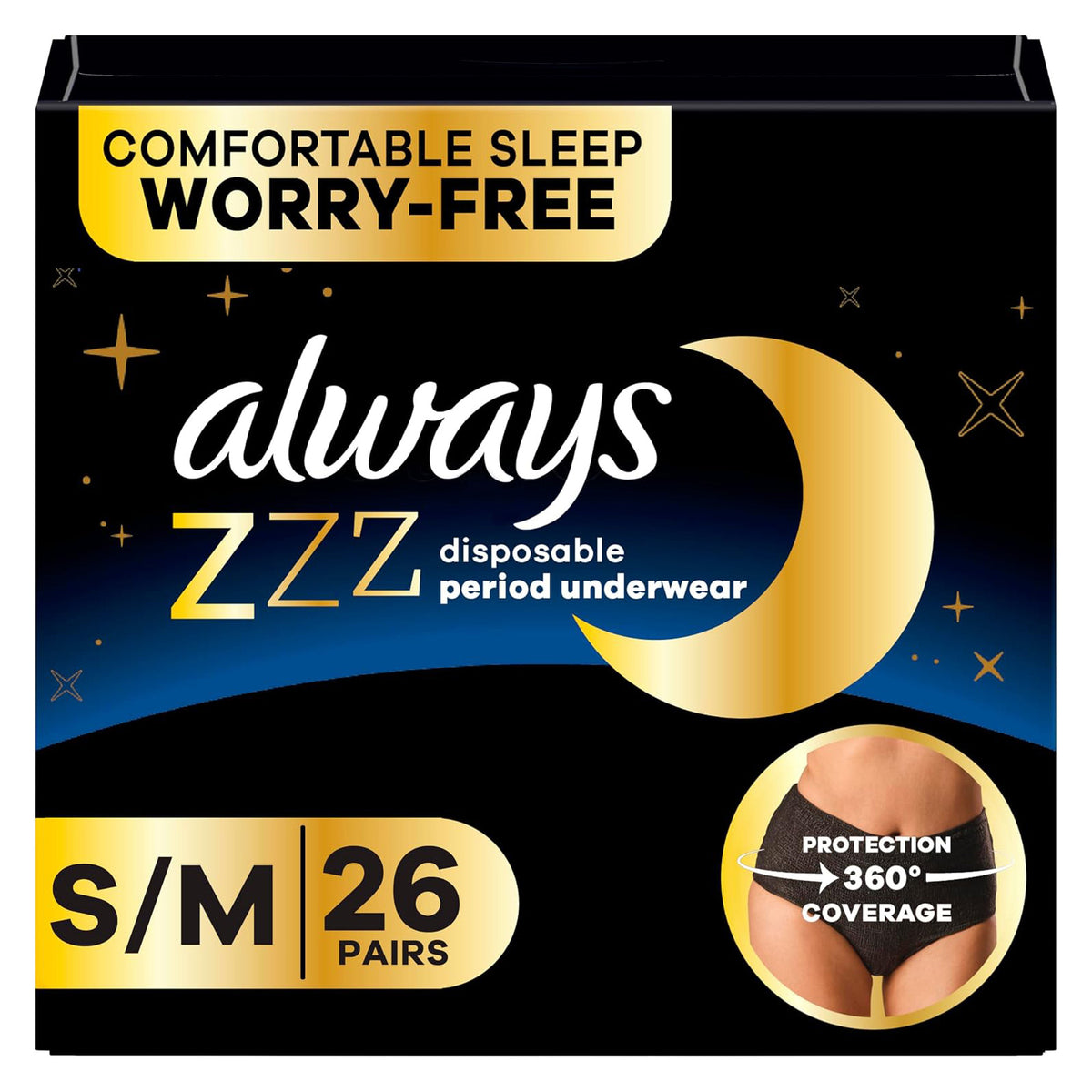 Always ZZZ Overnight Disposable Period Underwear - S/M - Light Scent - 26 Count