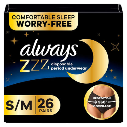 Always ZZZ Overnight Disposable Period Underwear - S/M - Light Scent - 26 Count