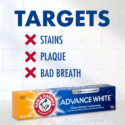 Arm & Hammer 암앤해머 덴탈 케어 어드밴스 화이트 치약 패밀리 4팩 베이킹 소다 미백 제조 방식·프레시 민트 (4 × 7.2oz)