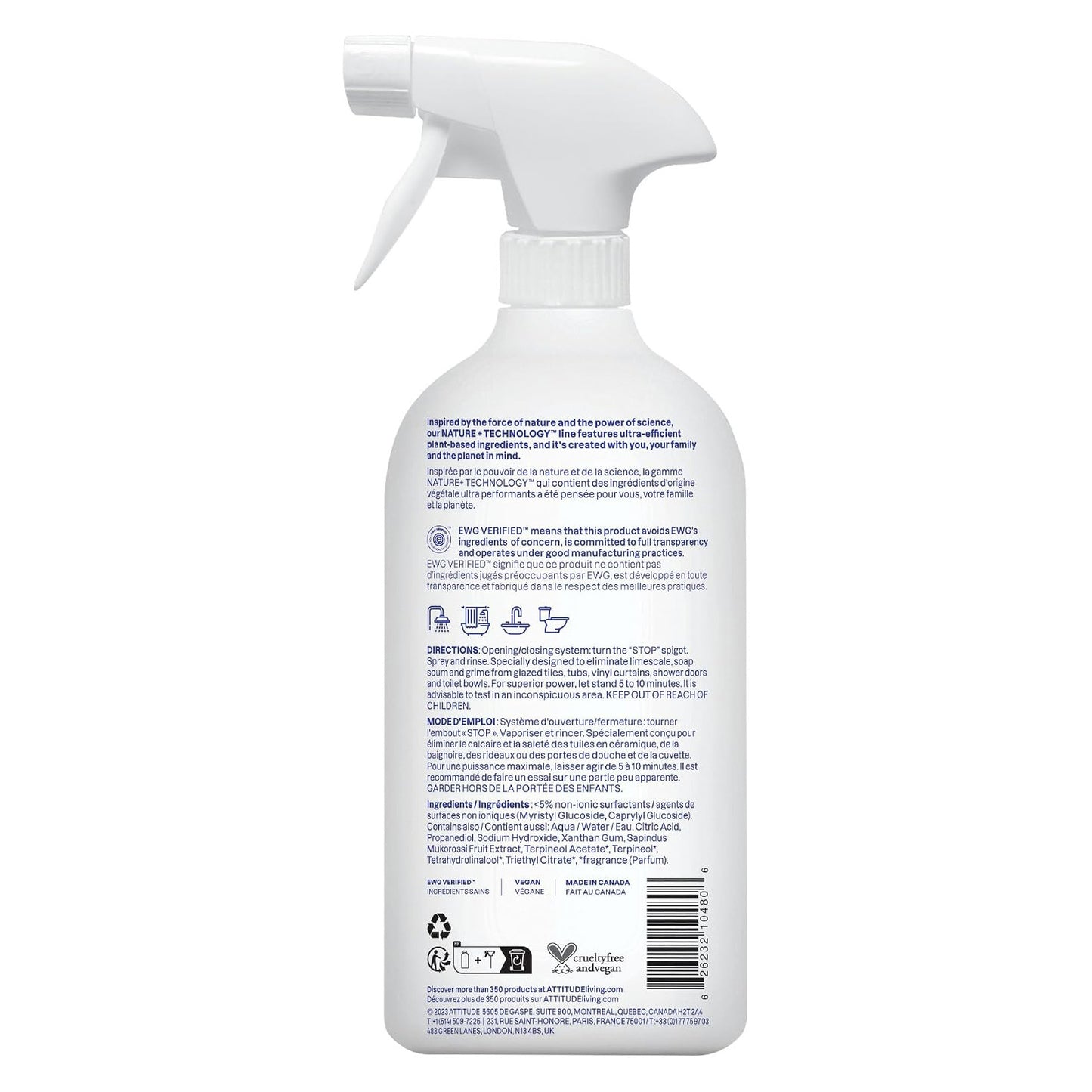 ATTITUDE 애티튜드 욕실 클리너 스프레이 - 시트러스 - 801mL (27.1 fl oz) × 3개