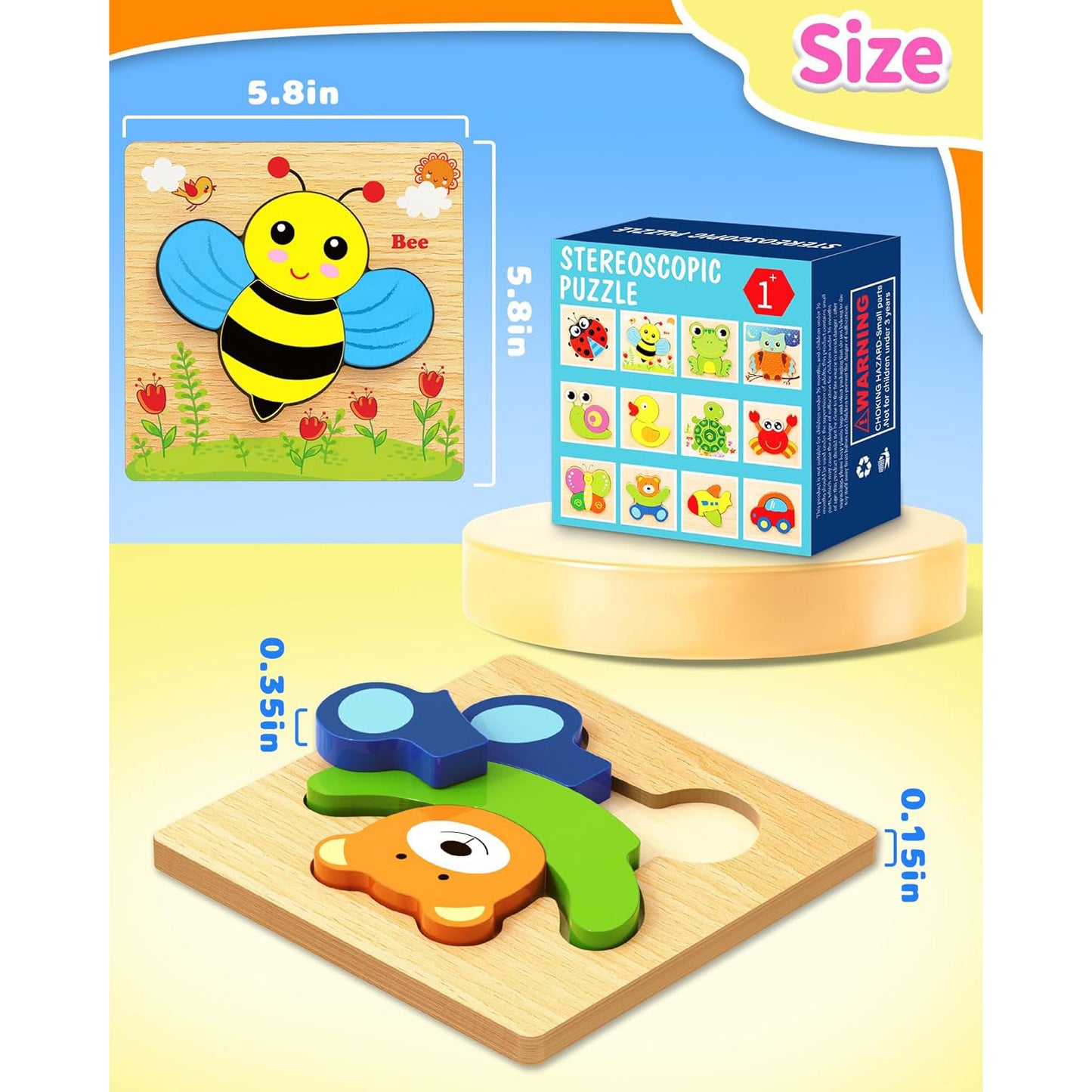 Bekayshad Wooden Toddler Puzzles — Chunky Cutout Animal Boards (Ages 1-3)