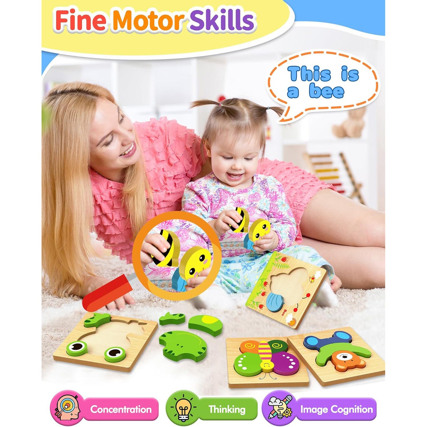 Bekayshad Wooden Toddler Puzzles — Chunky Cutout Animal Boards (Ages 1-3)