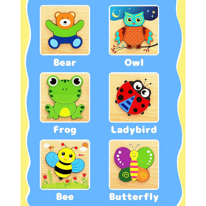 Bekayshad Wooden Toddler Puzzles — Chunky Cutout Animal Boards (Ages 1-3)