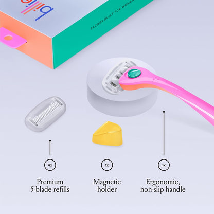 Billie Razor Starter Kit - Handle, 4 Refills & Magnetic Holder