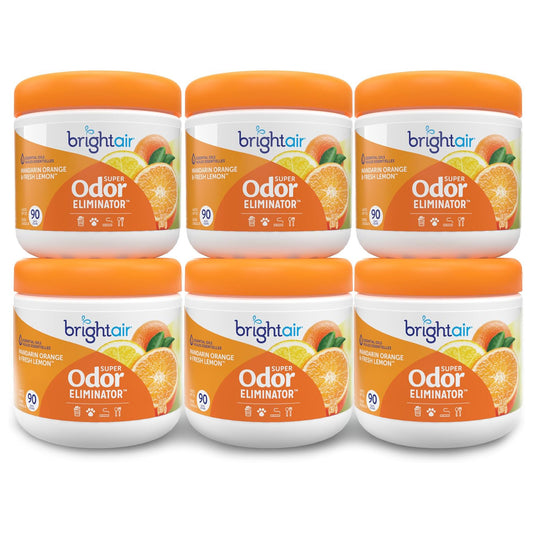 Bright Air Super Odor Eliminator - Mandarin Orange - 14 oz (397g) × 6 Jars