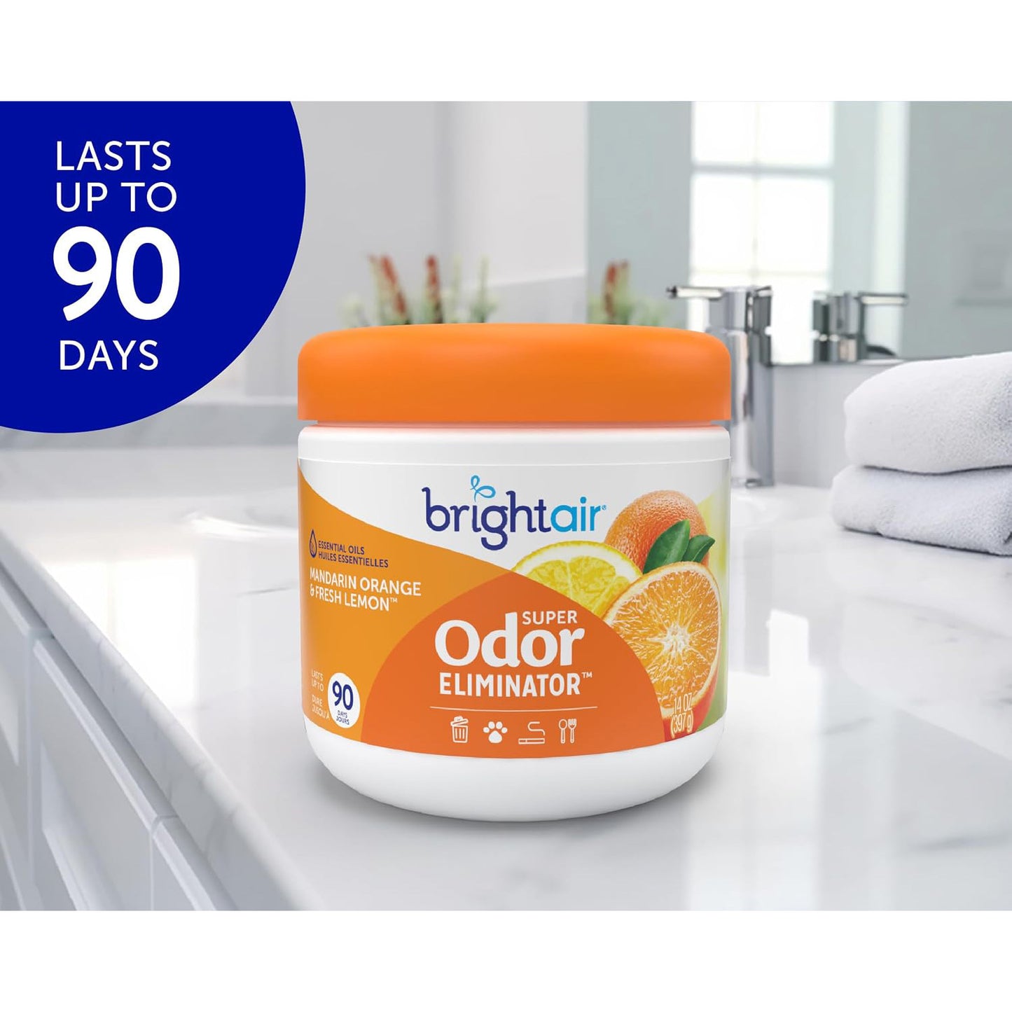 Bright Air 브라이트 에어 슈퍼 탈취제 - 만다린 오렌지 - 397g (14 oz) × 6개