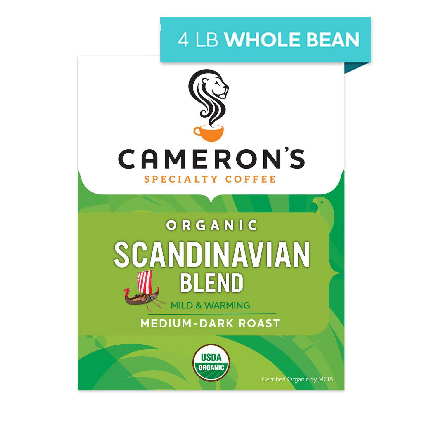 Cameron's Coffee 카메론스 유기농 스칸디나비안 블렌드 미디엄 다크 로스트 홀빈 원두 - 64 oz (1814g)