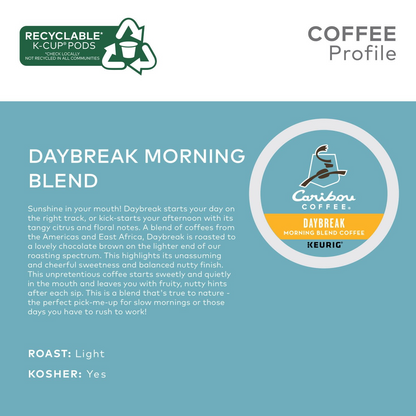 Caribou Coffee Daybreak Morning Blend Light Roast Pods (K-Cup) - 80 ct