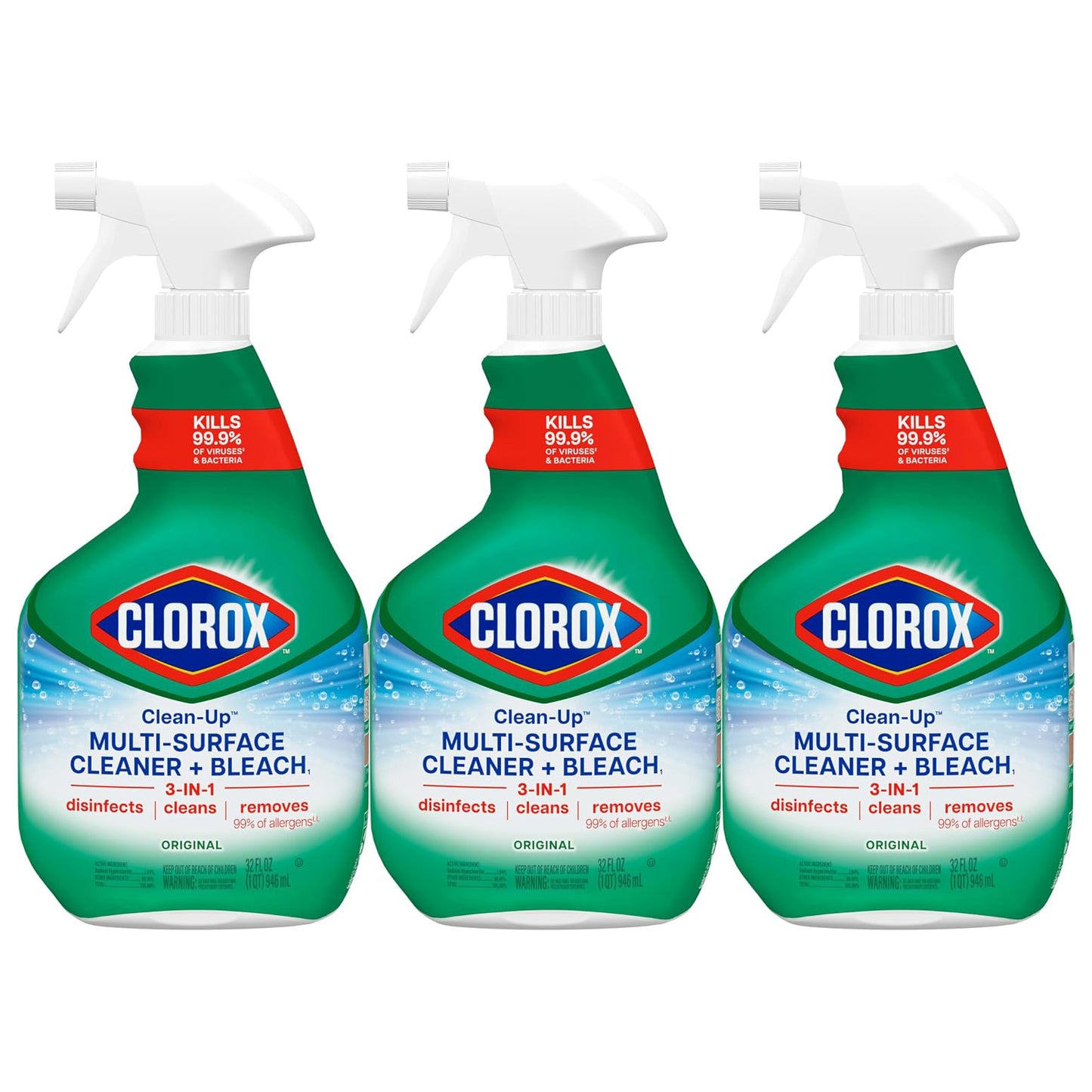 Clorox Clean-Up Multi-Surface Cleaner with Bleach - 32 fl oz (946mL) × 3 Bottles