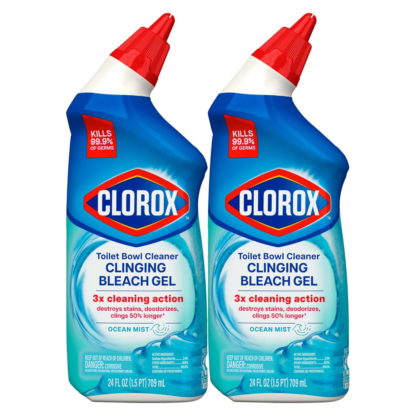 Clorox 클로락스 변기 세정제 클링잉 표백 겔 - 오션 미스트 - 710mL (24 fl oz) × 2개