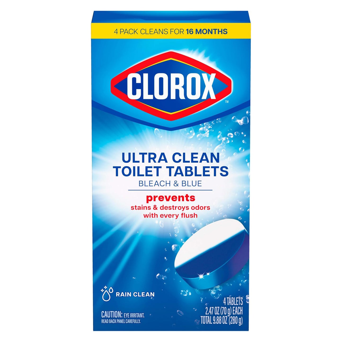Clorox 클로락스 울트라 클린 변기 태블릿 표백+블루 - 레인 클린 - 4정