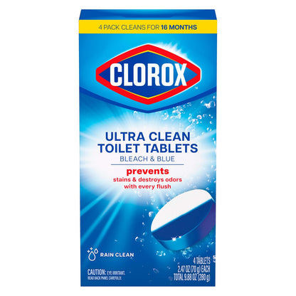 Clorox 클로락스 울트라 클린 변기 태블릿 표백+블루 - 레인 클린 - 4정