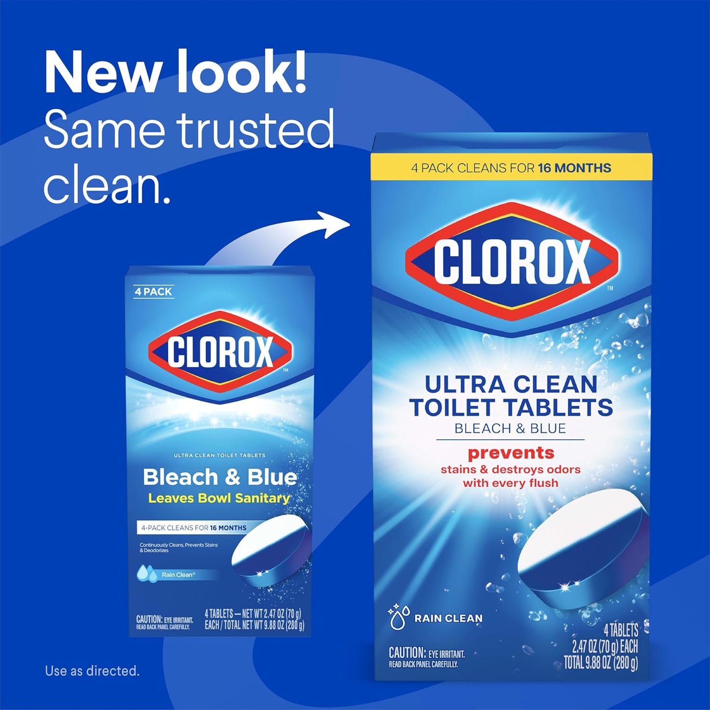 Clorox 클로락스 울트라 클린 변기 태블릿 표백+블루 - 레인 클린 - 4정