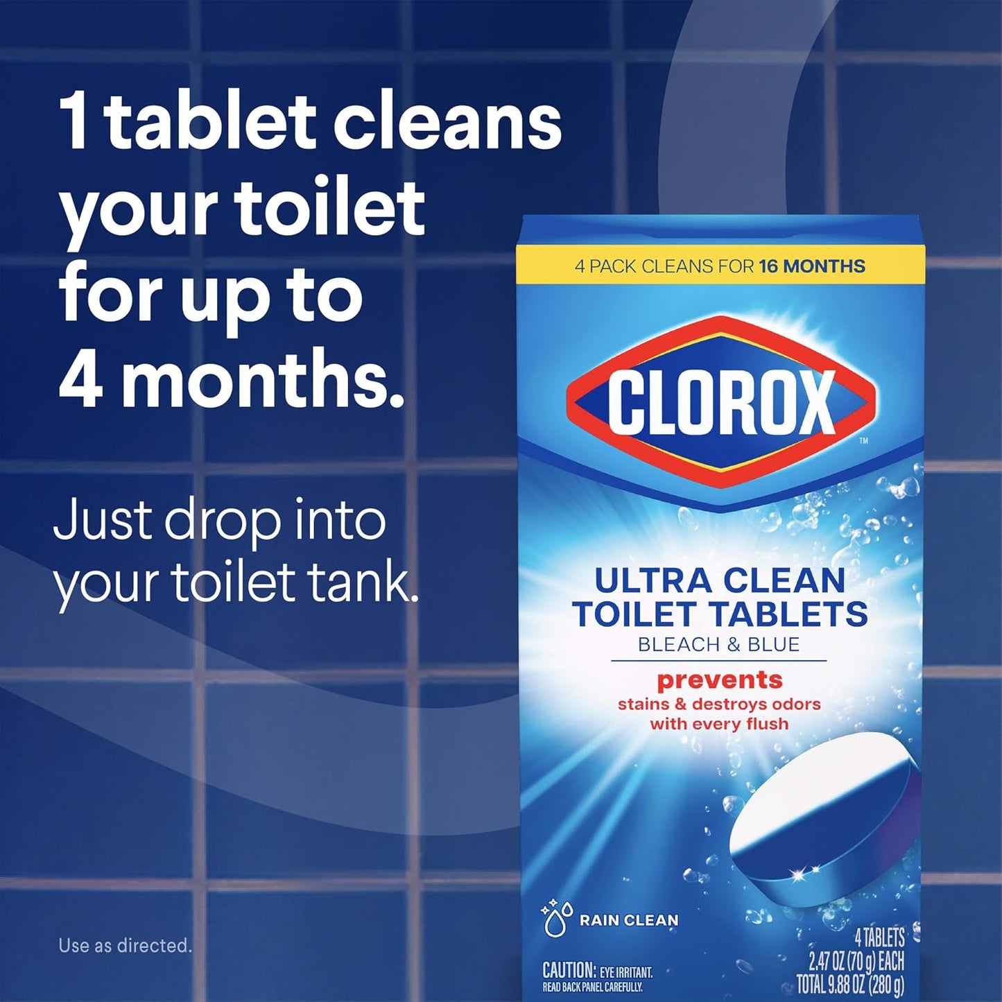 Clorox 클로락스 울트라 클린 변기 태블릿 표백+블루 - 레인 클린 - 4정