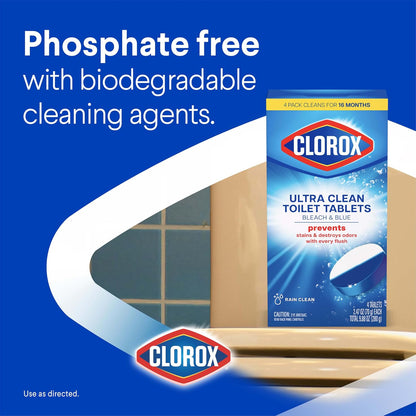 Clorox 클로락스 울트라 클린 변기 태블릿 표백+블루 - 레인 클린 - 4정