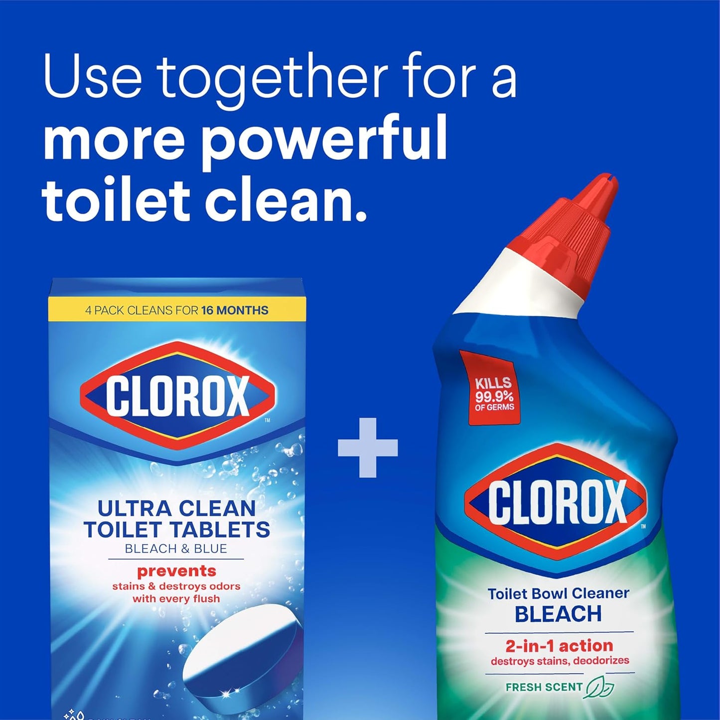 Clorox 클로락스 울트라 클린 변기 태블릿 표백+블루 - 레인 클린 - 4정