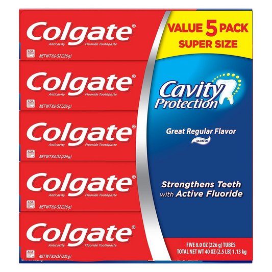 Colgate 콜게이트 캐비티 프로텍션 치약 with 불소 — 레귤러 향 패밀리 5팩 클래식 불화나트륨 (5 × 8.0oz)