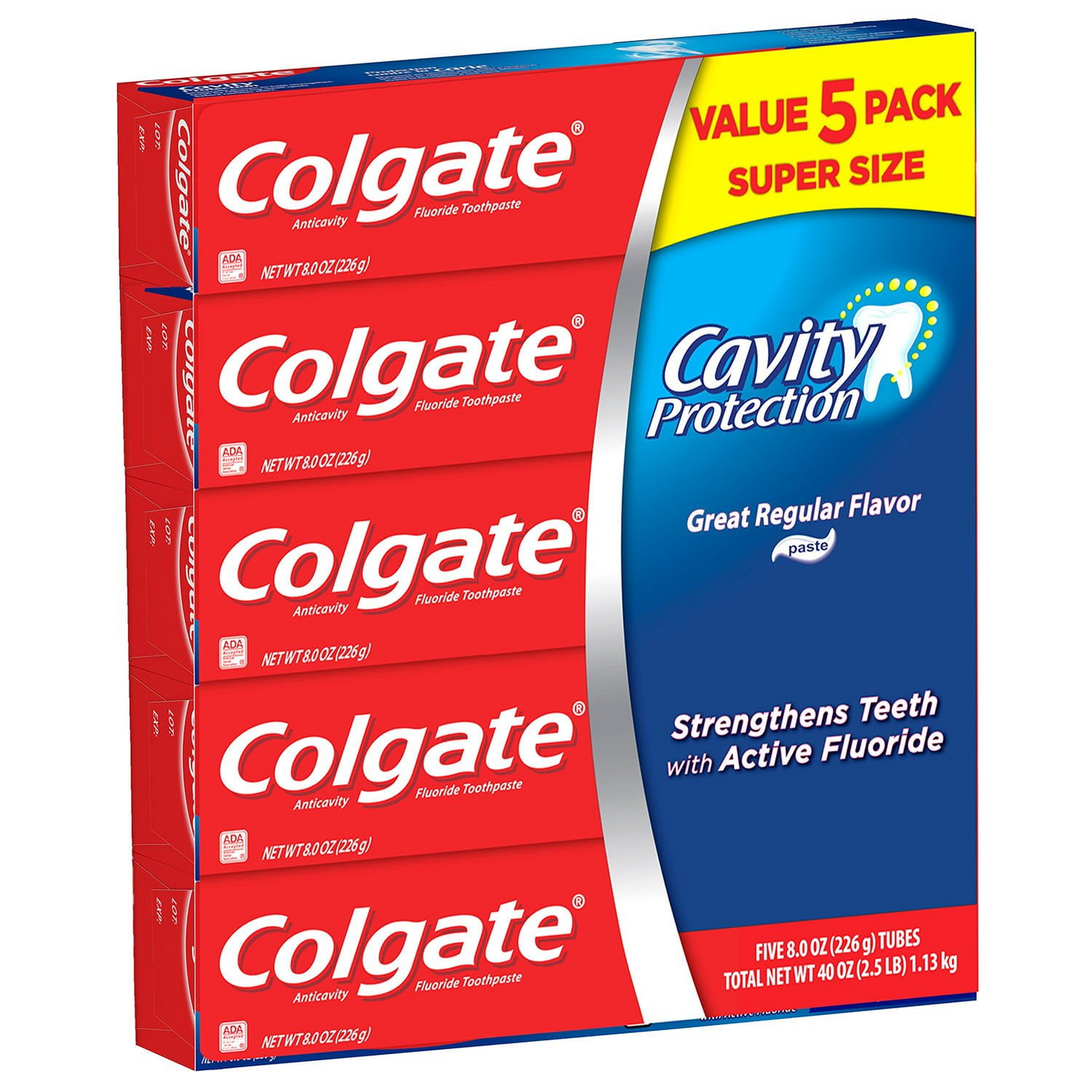Colgate 콜게이트 캐비티 프로텍션 치약 with 불소 — 레귤러 향 패밀리 5팩 클래식 불화나트륨 (5 × 8.0oz)