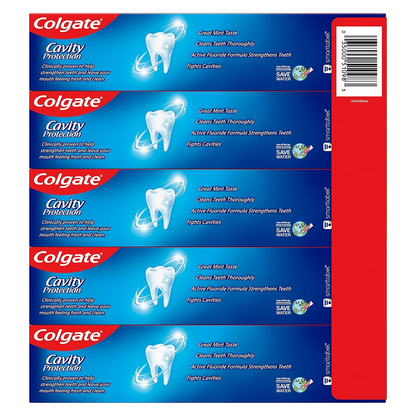 Colgate 콜게이트 캐비티 프로텍션 치약 with 불소 — 레귤러 향 패밀리 5팩 클래식 불화나트륨 (5 × 8.0oz)