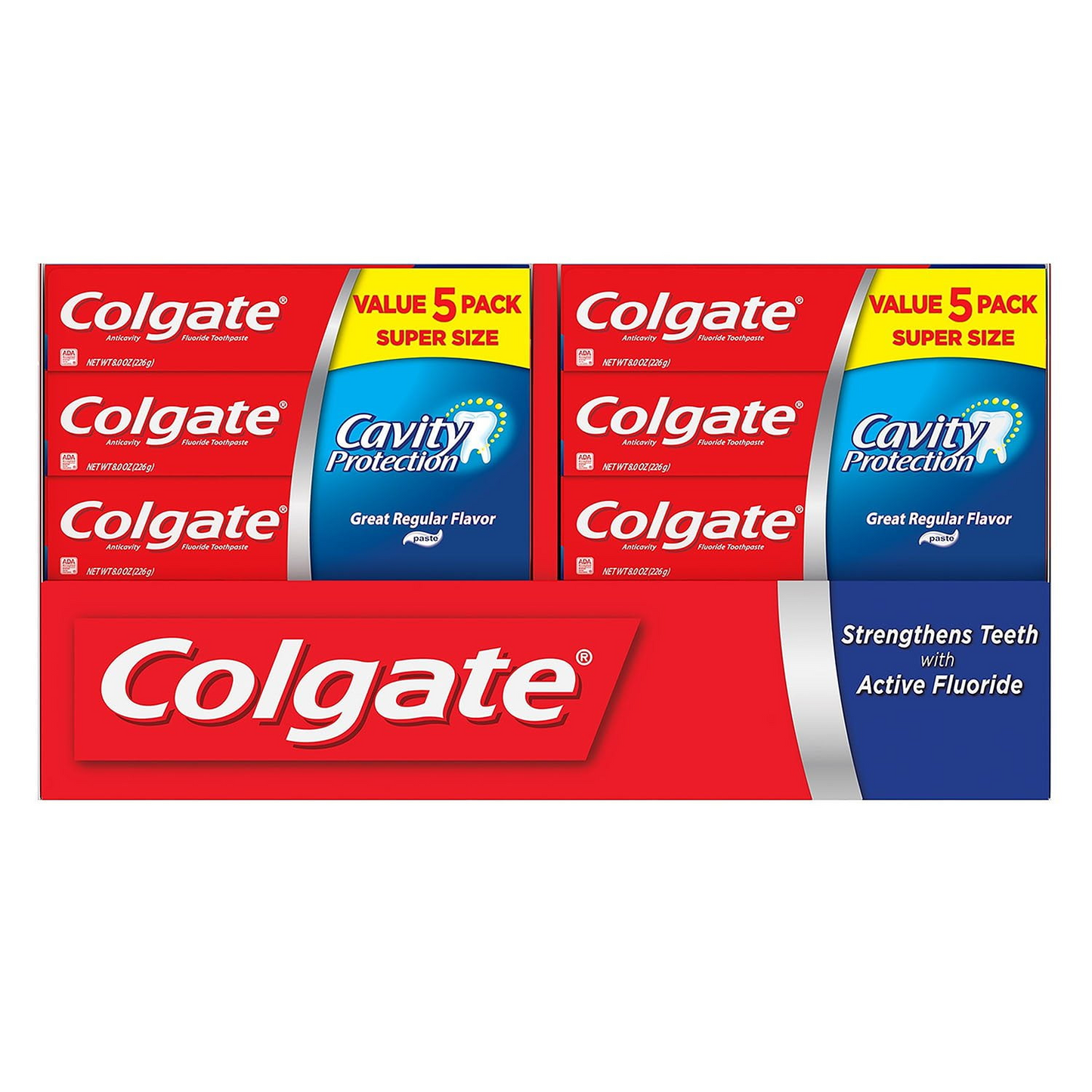 Colgate 콜게이트 캐비티 프로텍션 치약 with 불소 — 레귤러 향 패밀리 5팩 클래식 불화나트륨 (5 × 8.0oz)