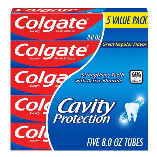 Colgate 콜게이트 캐비티 프로텍션 치약 with 불소 — 레귤러 향 패밀리 5팩 클래식 불화나트륨 (5 × 8.0oz)