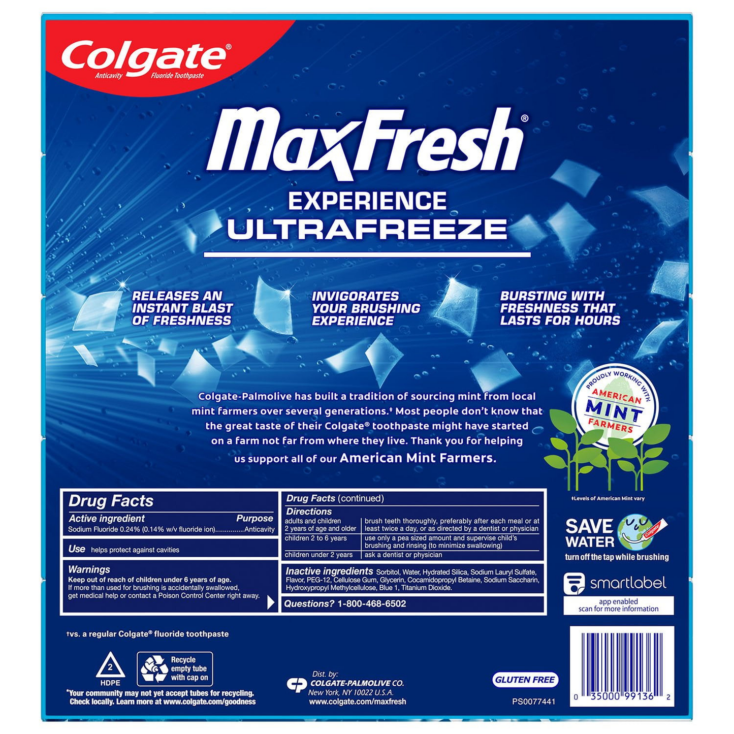 Colgate 콜게이트 맥스프레시 쿨 민트 치약 미니 브레스 스트립 함유 패밀리 5팩 임베디드 브레스 스트립·오래가는 상쾌함 (5 × 6.0oz)