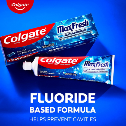 Colgate 콜게이트 맥스프레시 쿨 민트 치약 미니 브레스 스트립 함유 패밀리 5팩 임베디드 브레스 스트립·오래가는 상쾌함 (5 × 6.0oz)
