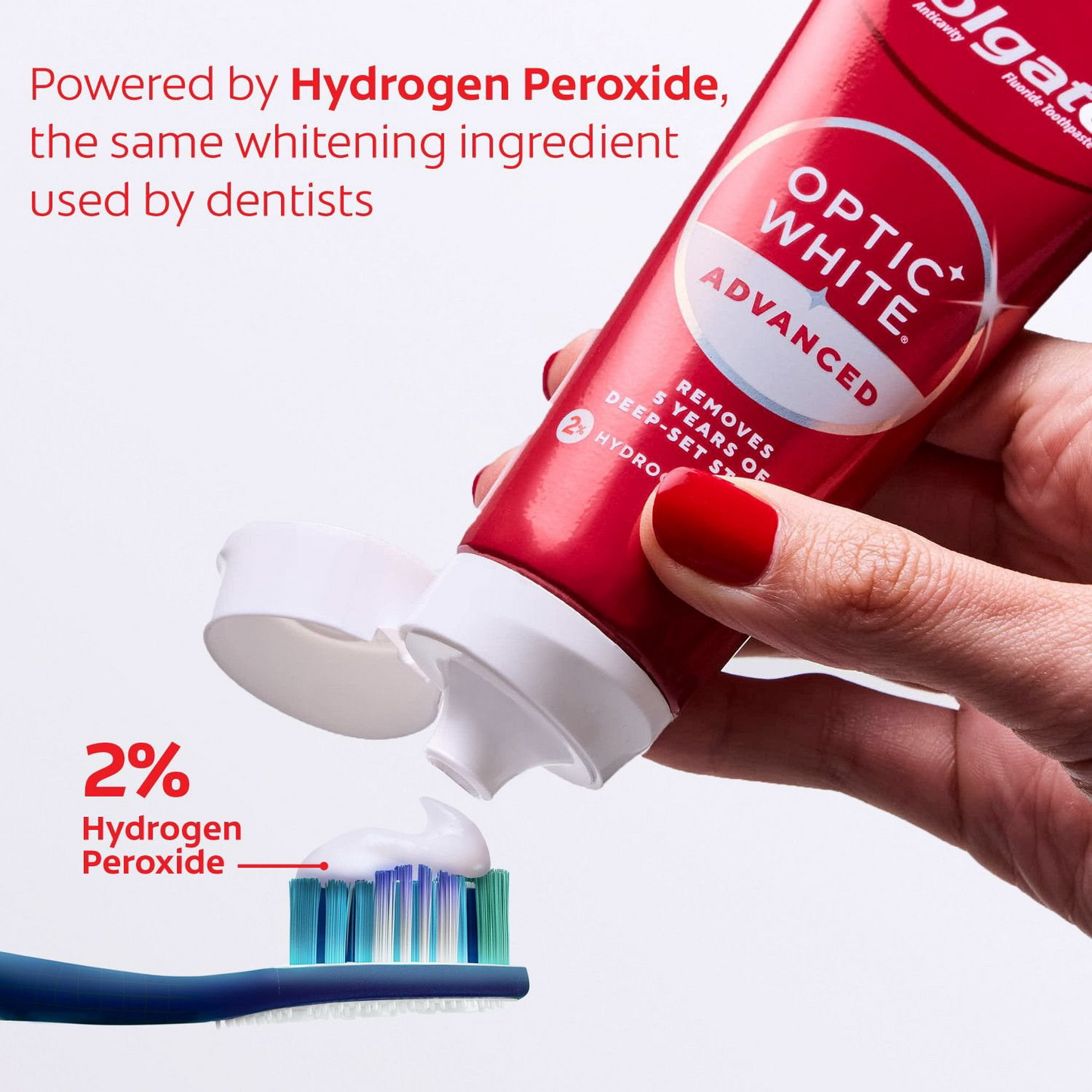 Colgate Optic White Advanced Sparkling White Whitening Toothpaste — Family 5-Pack, Hydrogen Peroxide Formula, Cool Mint (5 × 3.2 oz)