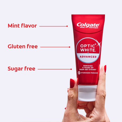 Colgate Optic White Advanced Sparkling White Whitening Toothpaste — Family 5-Pack, Hydrogen Peroxide Formula, Cool Mint (5 × 3.2 oz)