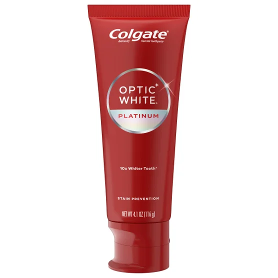 Colgate 콜게이트 옵틱 화이트 플래티넘 미백 치약 패밀리 4팩 과산화수소 제조 방식·10년 착색 제거 (4 × 4.1oz)