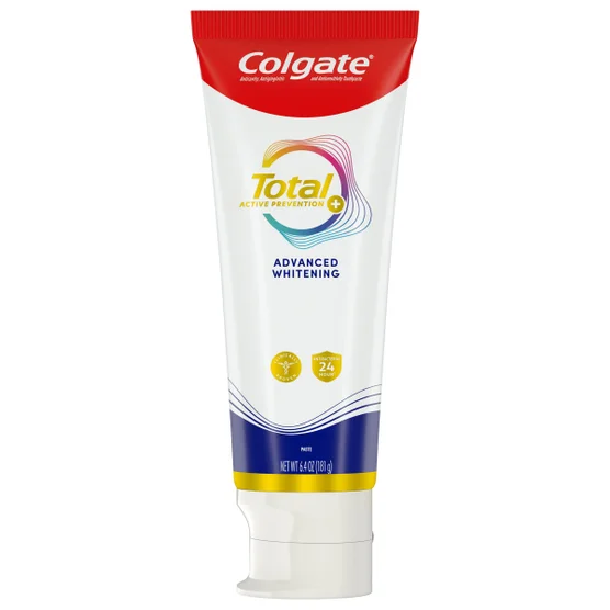 Colgate Total Active Prevention Plus Advanced Whitening Toothpaste — Family 5-Pack, Stannous Fluoride Formula, Comprehensive Care + Whitening (5 × 6.4 oz)