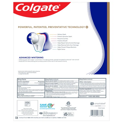 Colgate Total Active Prevention Plus Advanced Whitening Toothpaste — Family 5-Pack, Stannous Fluoride Formula, Comprehensive Care + Whitening (5 × 6.4 oz)