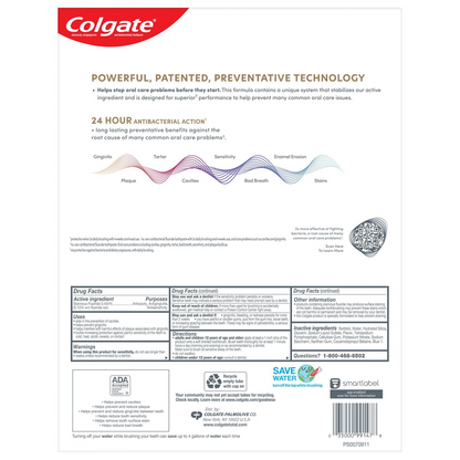 Colgate 콜게이트 토탈 화이트닝 젤 치약 패밀리 5팩 젤 포맷·불화제일주석 (5 × 3.4oz)