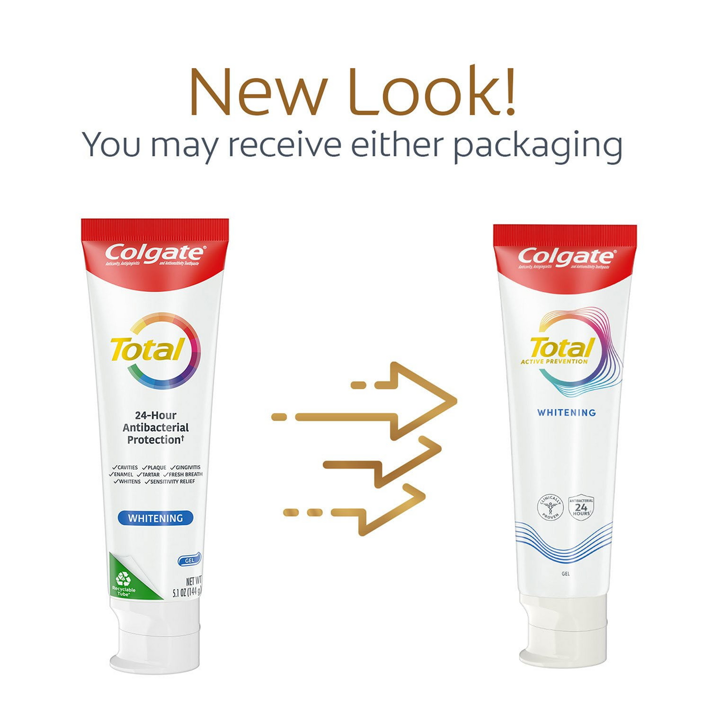 Colgate 콜게이트 토탈 화이트닝 젤 치약 패밀리 5팩 젤 포맷·불화제일주석 (5 × 3.4oz)