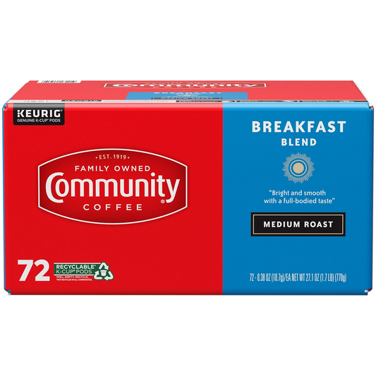 Community Coffee 커뮤니티 브렉퍼스트 블렌드 미디엄 로스트 팟 (K-컵) - 72개입