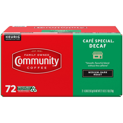 Community Coffee 커뮤니티 디카페인 카페 스페셜 미디엄 다크 로스트 팟 (K-컵) - 72개입