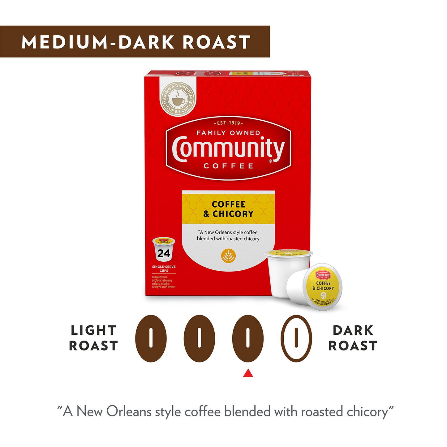 Community Coffee & Chicory Medium-Dark Roast Pods (K-Cup) - 72 ct