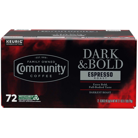 Community Coffee Dark & Bold Espresso Darkest Roast Pods (K-Cup) - 72 ct