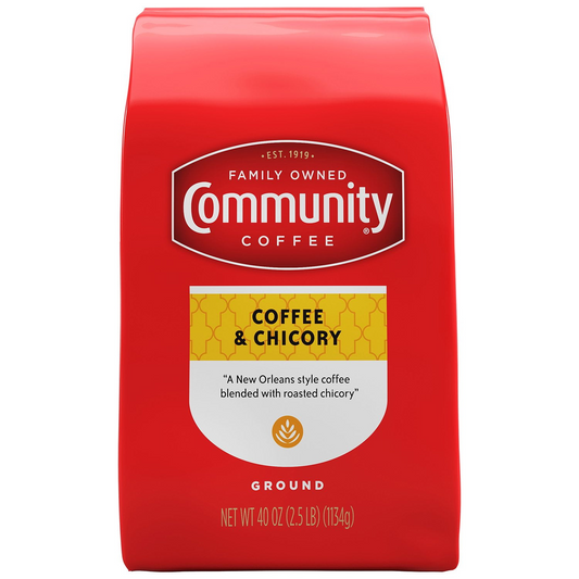 Community Coffee 커뮤니티 & 치커리 미디엄 다크 로스트 분쇄커피 - 40 oz (1134g)