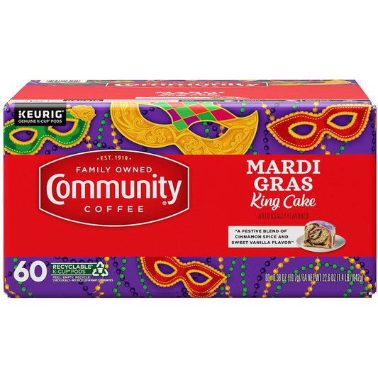 Community Coffee Mardi Gras King Cake Medium Roast Pods (K-Cup) - 60 ct