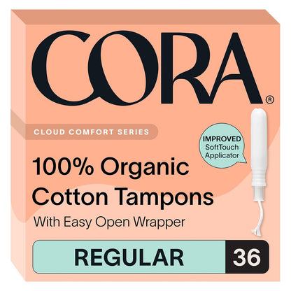 Cora Organic Cotton Tampons - Regular Absorbency - Unscented - 36 Count