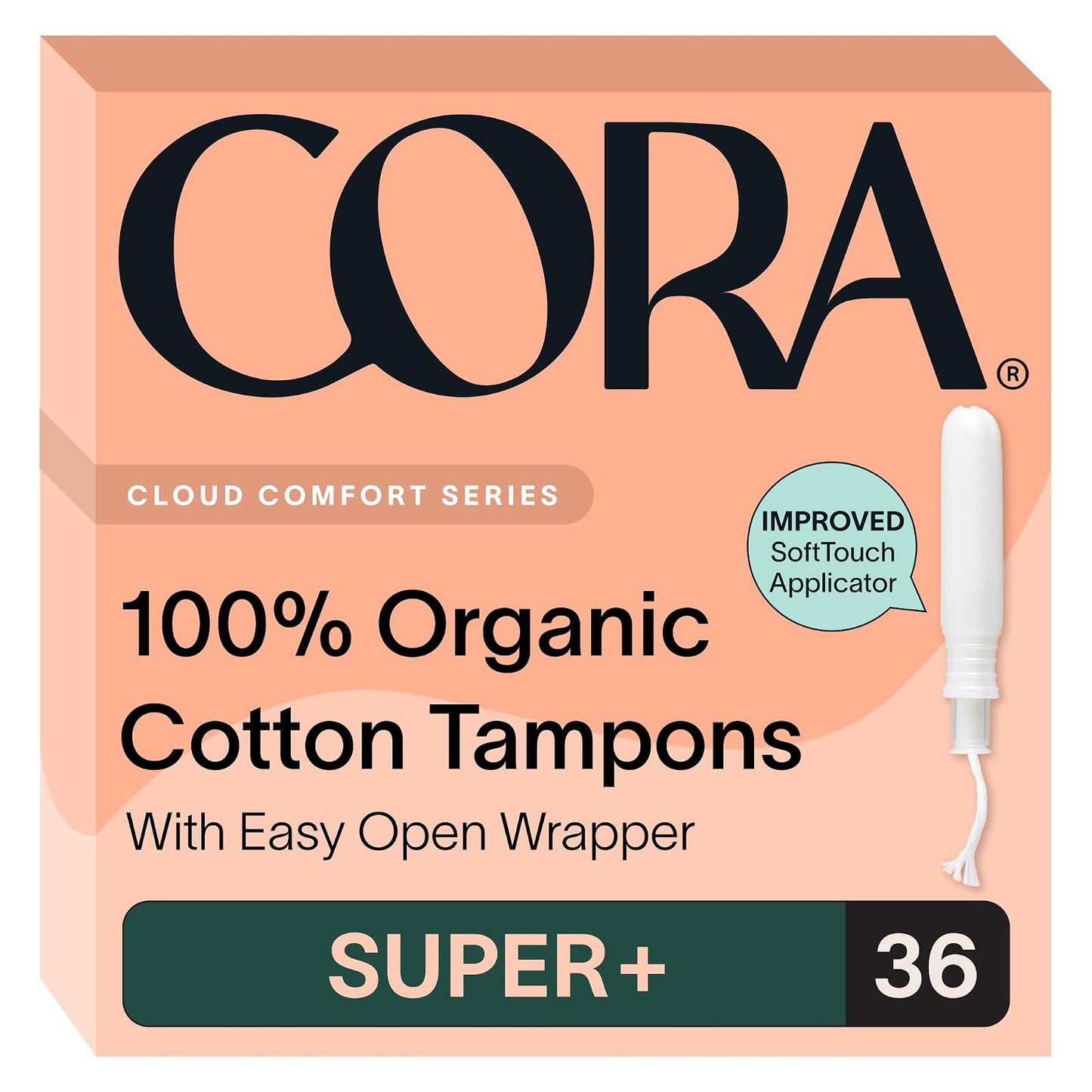 Cora Organic Cotton Tampons - Super Plus Absorbency - Unscented - 36 Count