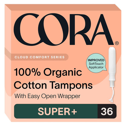 Cora Organic Cotton Tampons - Super Plus Absorbency - Unscented - 36 Count