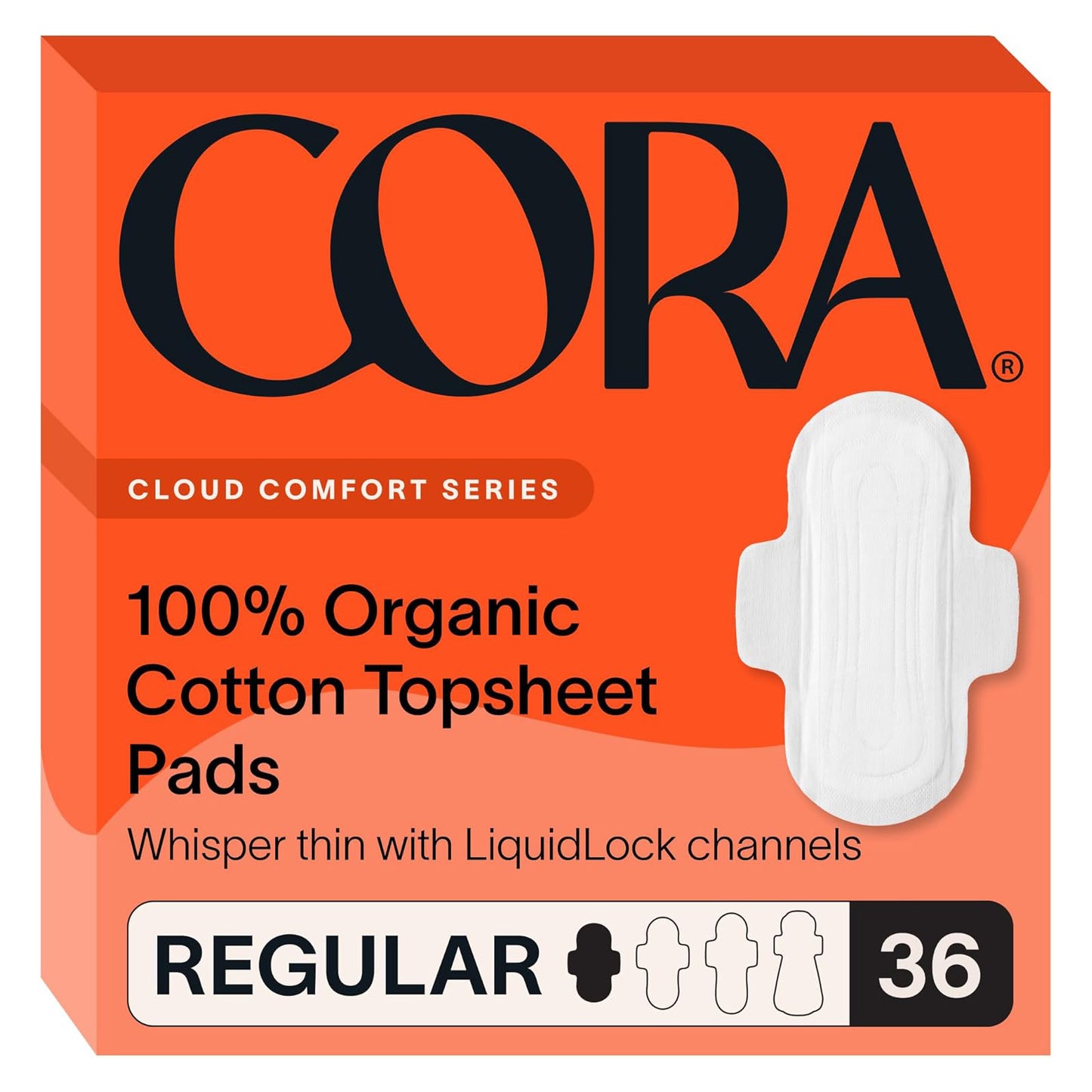 Cora 코라 유기농 순면 탑시트 생리대 - 레귤러 (230mm) - 날개형 - 36개입