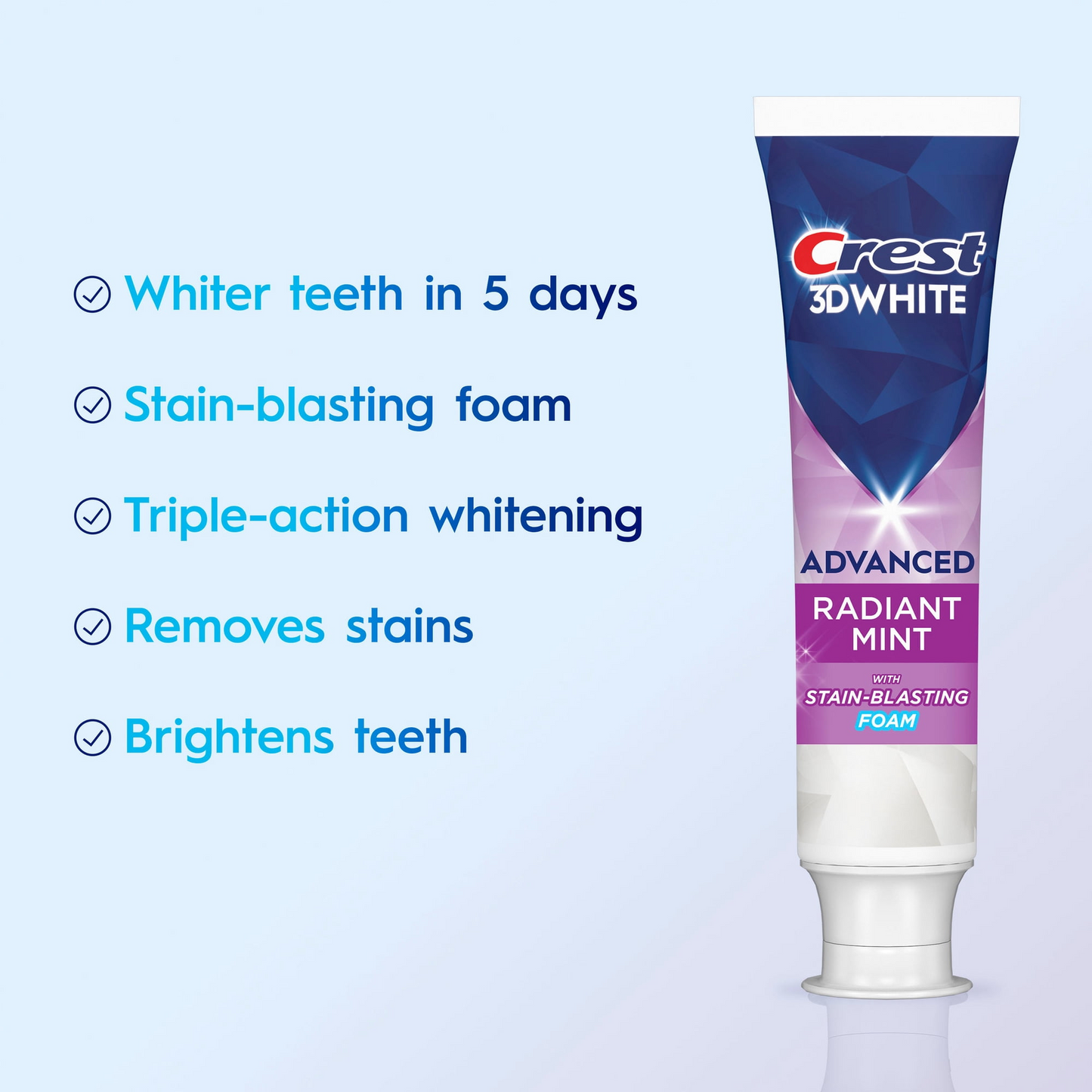 Crest 크레스트 3D 화이트 어드밴스드 래디언트 민트 미백 치약 밸류 3팩 스테인 블라스팅 폼·5일 화이트닝 (3 × 3.3oz / 93g)